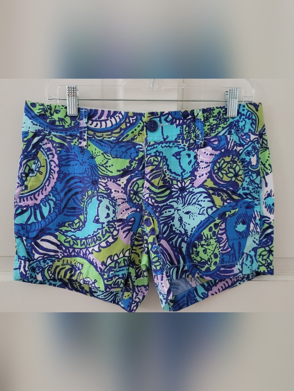 Lilly Pulitzer Callahan Cattitude Shorts Blue, Green & Purple Paisley Sz 4